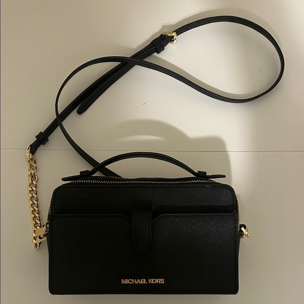 Michael Kors Black Leather Crossbody with Gold Hardware